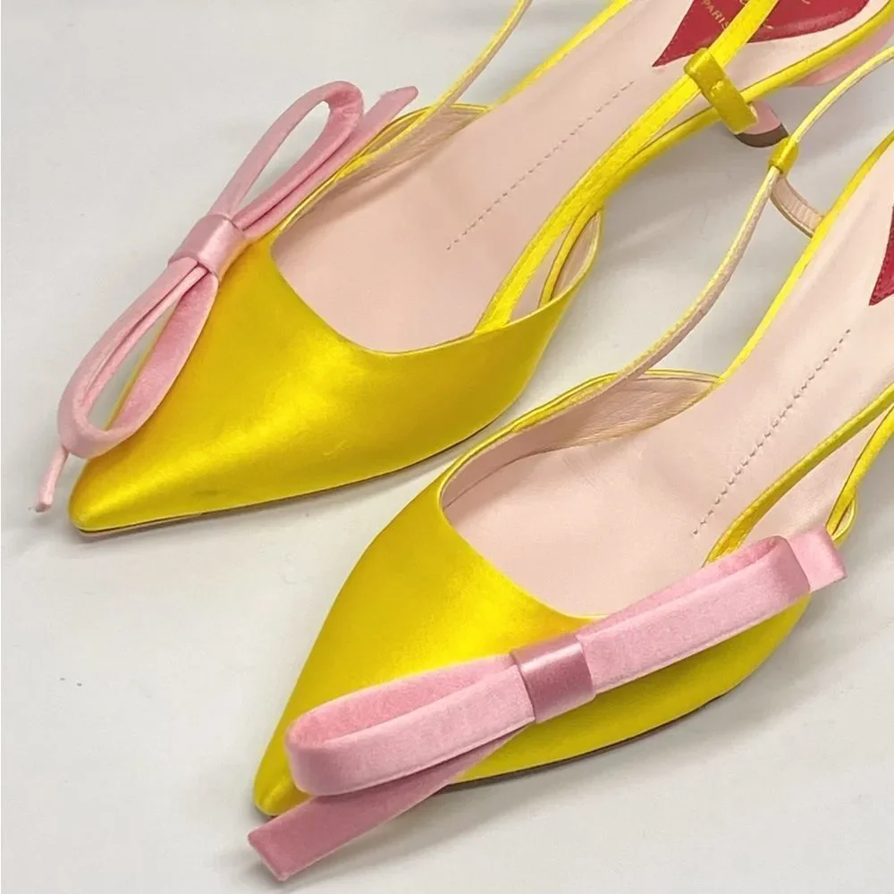 Roger Vivier 55mm Virgule Bow satin pumps size 36.5